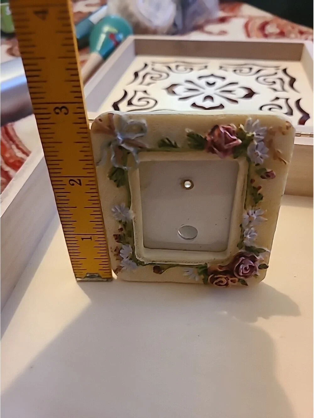 VTG Hand Painted Frame Flower Design Victorian Mini Free-Standing Frame